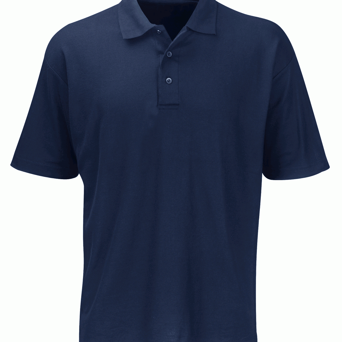 Navy short-sleeve polo shirt featuring a classic three-button placket and structured collar, built for sharp utility and understated style — by MAK Boots & Garments.