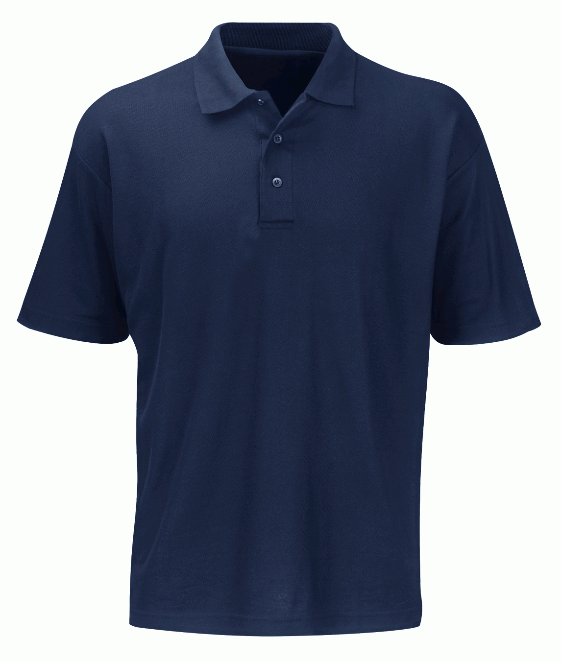 Navy short-sleeve polo shirt featuring a classic three-button placket and structured collar, built for sharp utility and understated style — by MAK Boots & Garments.