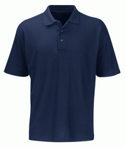 Navy short-sleeve polo shirt featuring a classic three-button placket and structured collar, built for sharp utility and understated style — by MAK Boots & Garments.