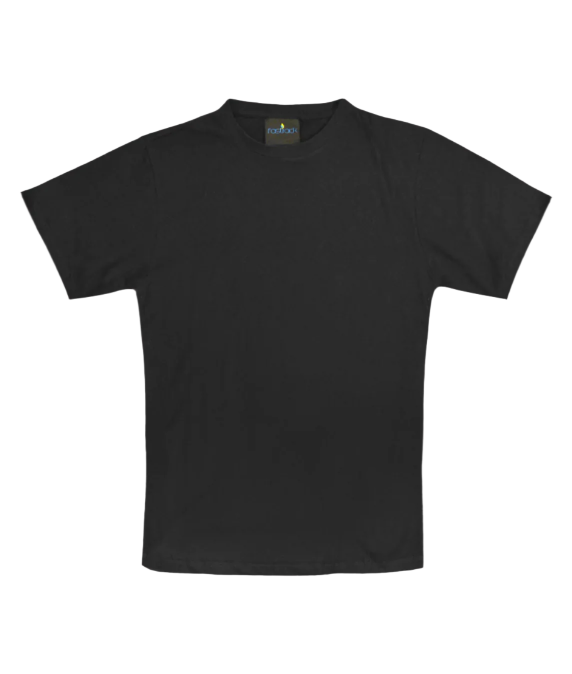 A plain black short-sleeve t-shirt with a classic crew neckline. The shirt features a relaxed fit and minimalistic design, made from soft fabric suitable for everyday wear. A small label with the brand "Fastrack" is visible inside the collar. by MAK Boots & Garments