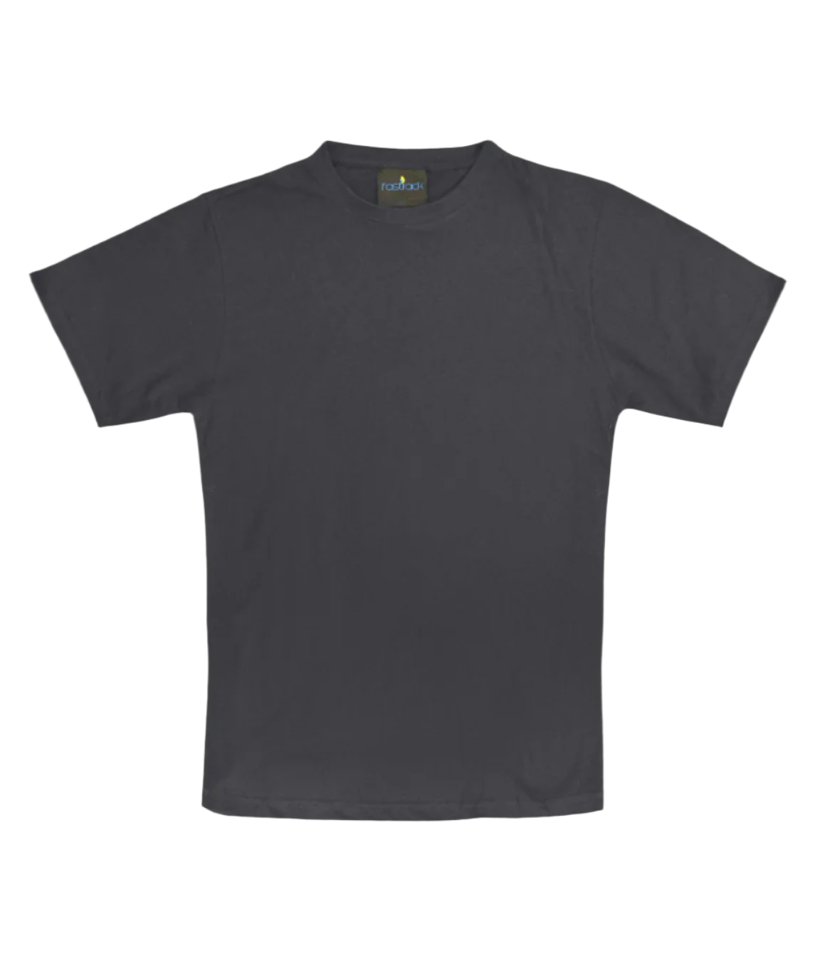 A plain charcoal short-sleeve t-shirt with a classic crew neckline. The shirt features a relaxed fit and minimalistic design, made from soft fabric suitable for everyday wear. A small label with the brand "Fastrack" is visible inside the collar. by MAK Boots & Garments