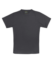 A plain charcoal short-sleeve t-shirt with a classic crew neckline. The shirt features a relaxed fit and minimalistic design, made from soft fabric suitable for everyday wear. A small label with the brand "Fastrack" is visible inside the collar. by MAK Boots & Garments