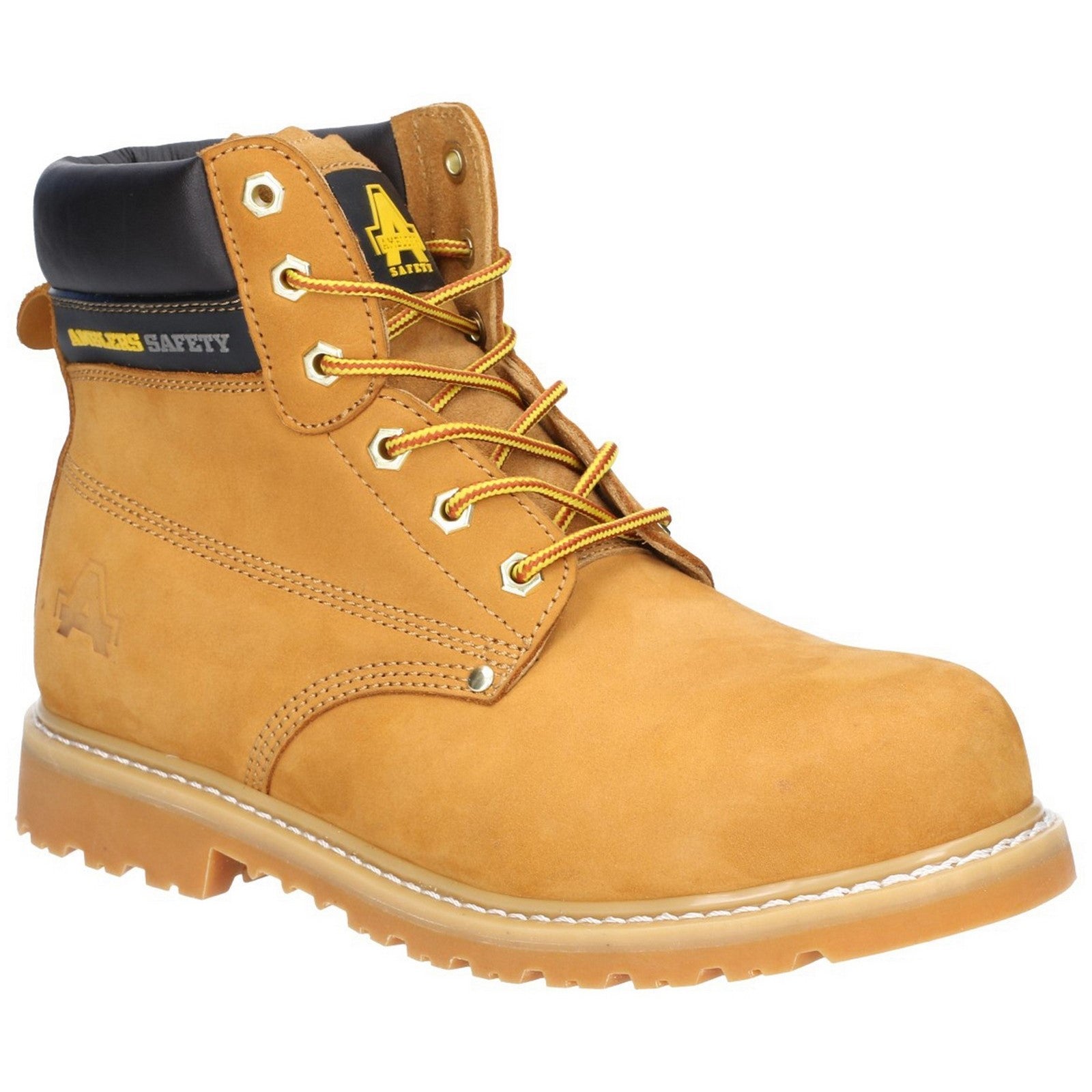 Yellow safety boot with visible brand logo on a white background