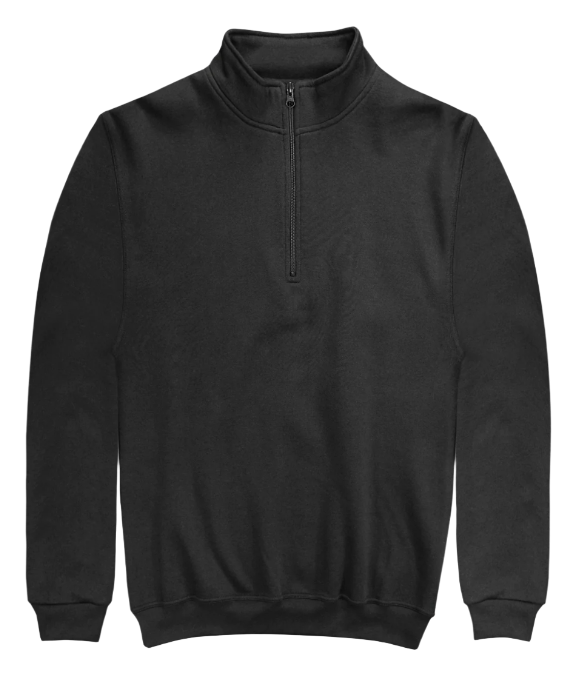 Black Quarter-Zip Sweatshirt midweight fleece with ribbed cuffs and hem, featuring a mock neck and central zip detail for a clean, modern silhouette by MAK Boots & Garments.