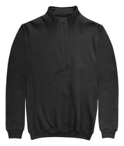 Black Quarter-Zip Sweatshirt midweight fleece with ribbed cuffs and hem, featuring a mock neck and central zip detail for a clean, modern silhouette by MAK Boots & Garments.