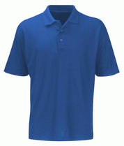 Blue short-sleeve polo shirt featuring a classic three-button placket and structured collar, built for sharp utility and understated style by MAK Boots & Garments.