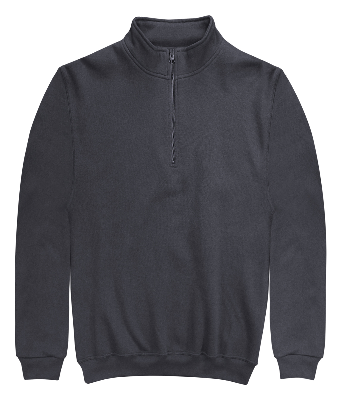 Charcoal Quarter-Zip Sweatshirt midweight fleece with ribbed cuffs and hem, featuring a mock neck and central zip detail for a clean, modern silhouette by MAK Boots & Garments.