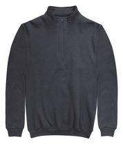 Charcoal Quarter-Zip Sweatshirt midweight fleece with ribbed cuffs and hem, featuring a mock neck and central zip detail for a clean, modern silhouette by MAK Boots & Garments.