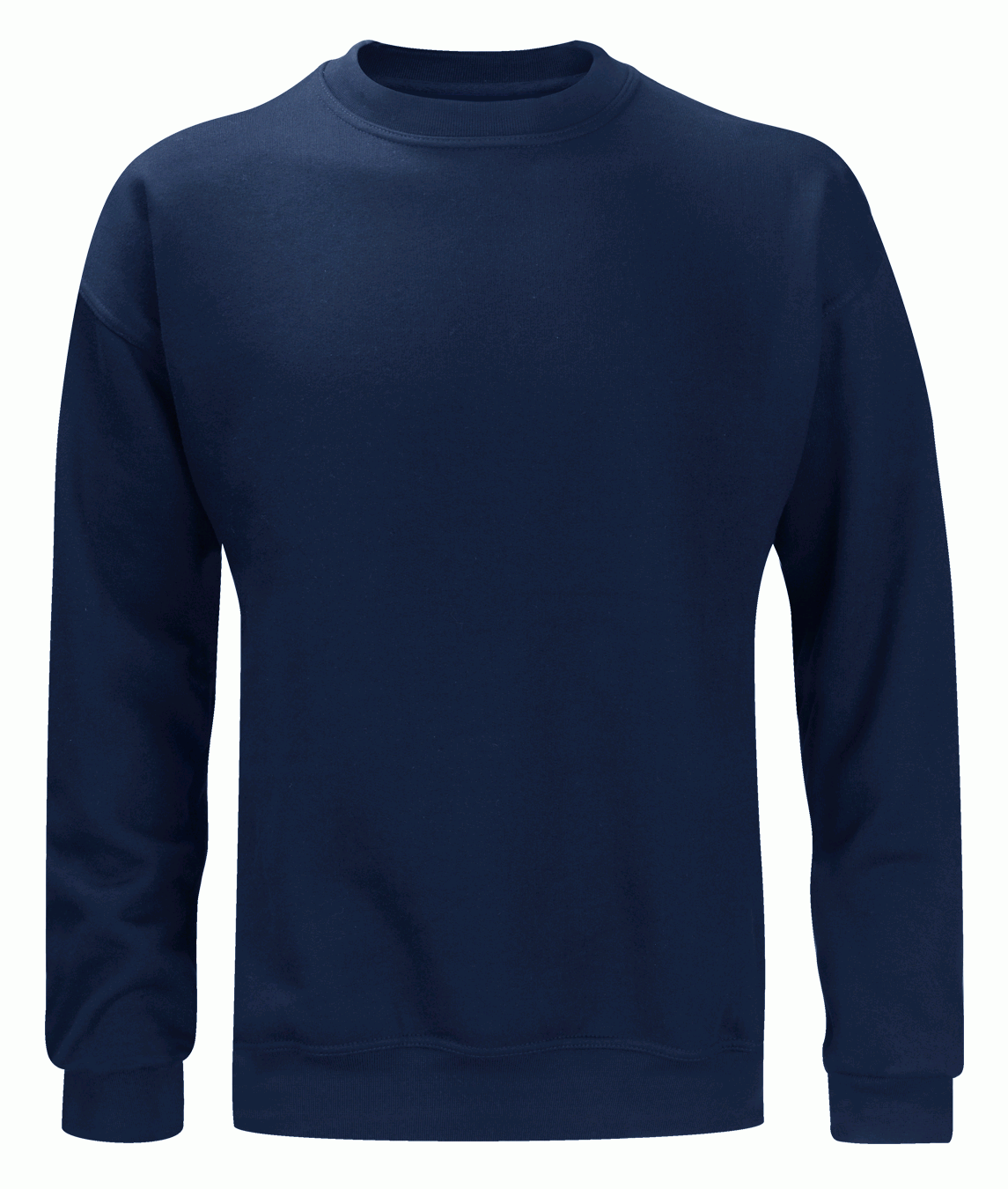 Classic Navy Crewneck minimal design with ribbed cuffs and waistband, built for comfort and clean utility by MAK Boots & Garments.