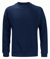 Classic Navy Crewneck minimal design with ribbed cuffs and waistband, built for comfort and clean utility by MAK Boots & Garments.