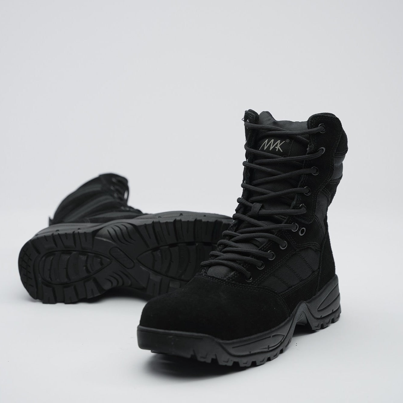 protector 9" black suede tactical boot front view