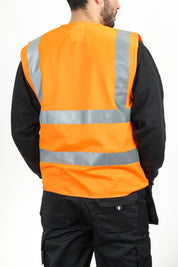 hi-vis orange vest with silver reflective strips