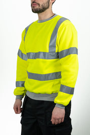 hi-vis yellow jumper with silver reflective strips