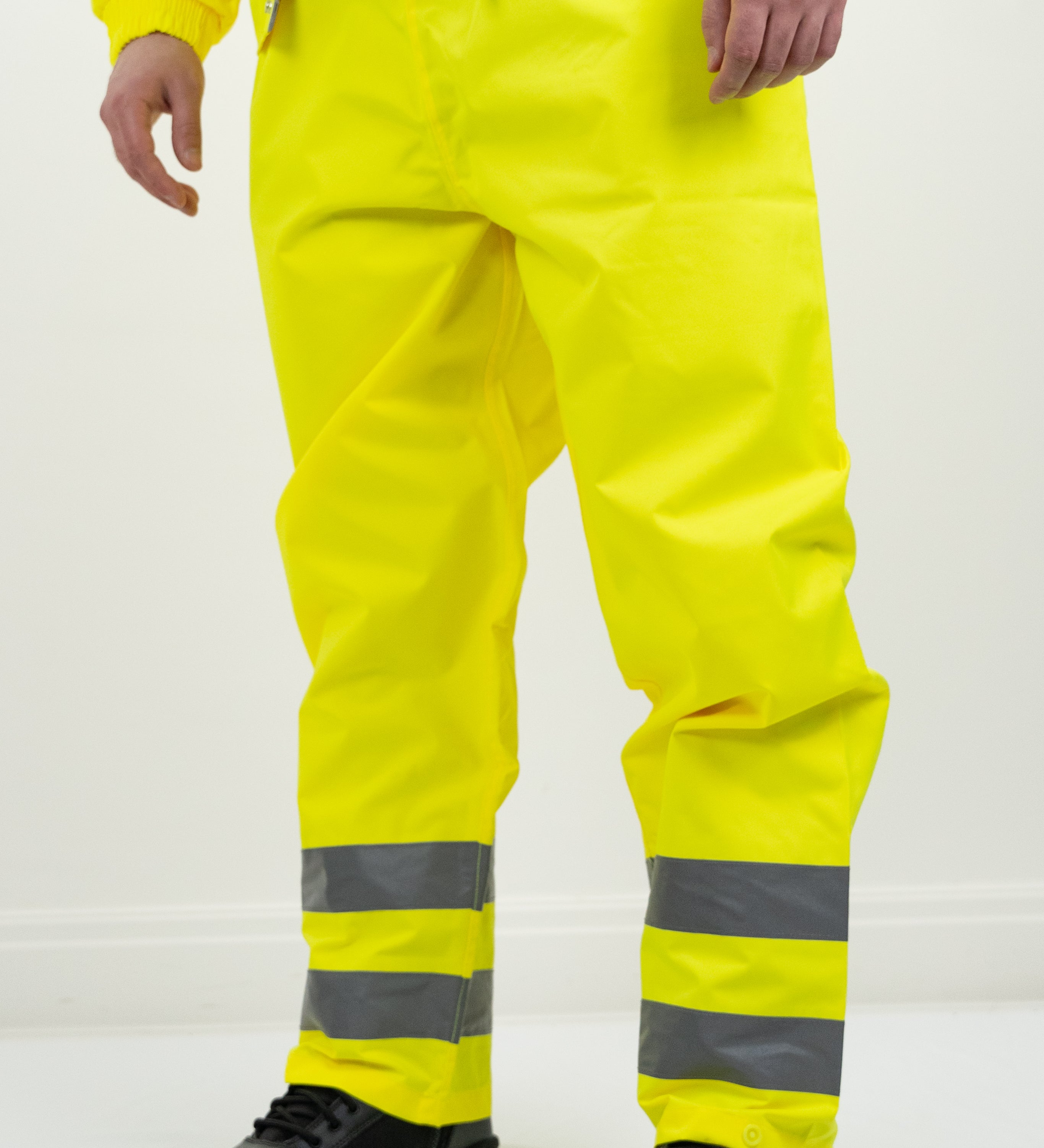 hi-vis yellow waterproof over trousers