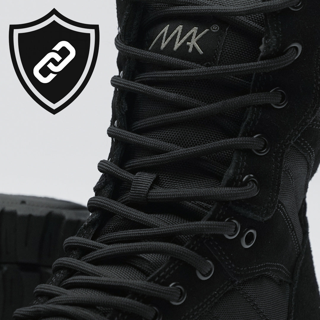 protector 9&quot; side zip black suede showing lace locking system and durability of design