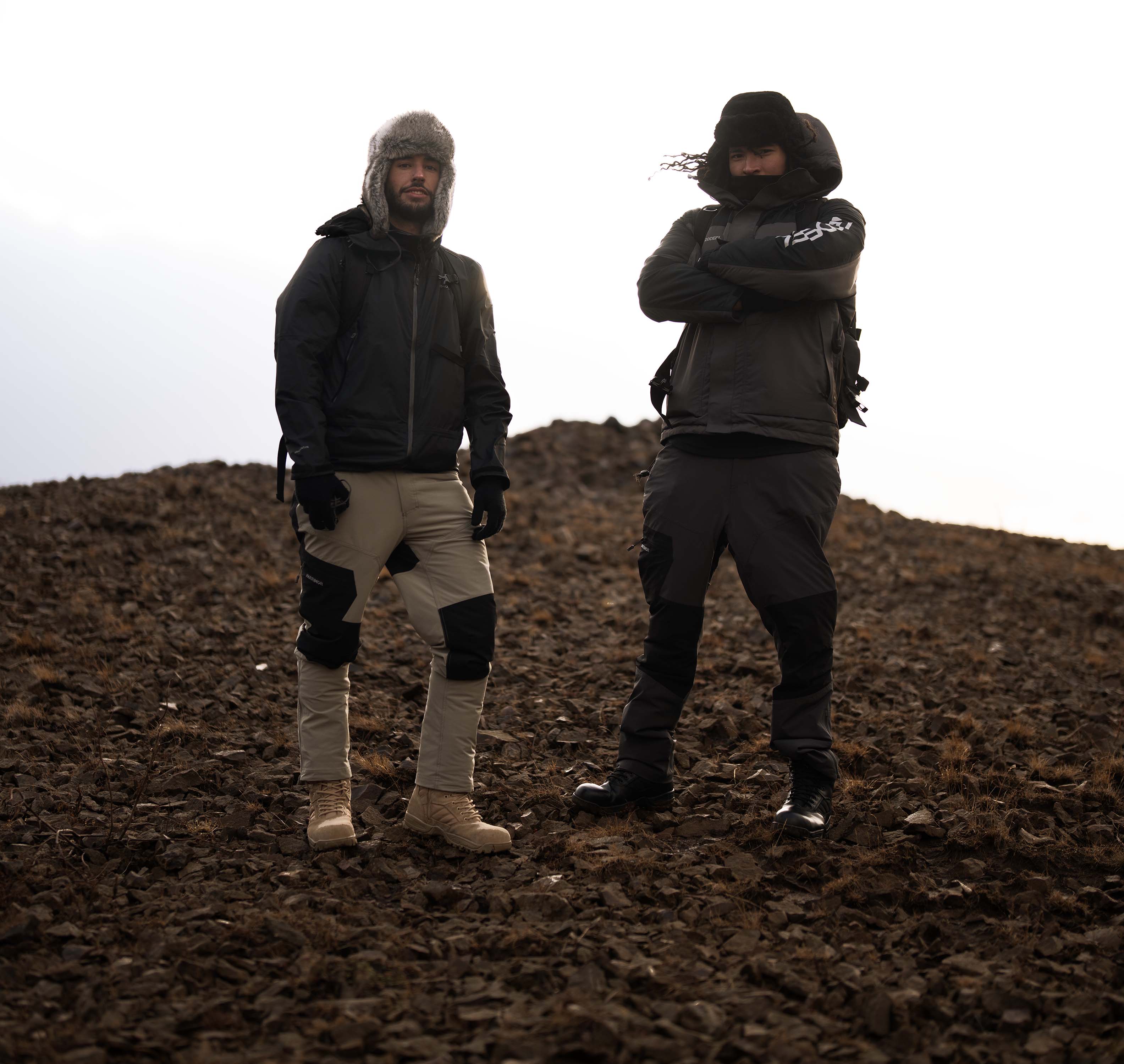 Elias and Robin on a hill in Iceland 