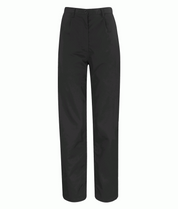 Female black cargo work trousers, belt loops, and durable construction, ideal for tradespeople, warehouse workers, or field technicians. Quality workwear by MAK Boots & Garments.