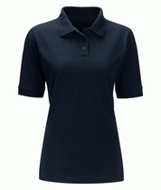 Navy short-sleeve polo shirt featuring a classic three-button placket and structured collar, built for sharp utility and understated style by MAK Boots & Garments.