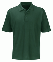 Green short-sleeve polo shirt featuring a classic three-button placket and structured collar, built for sharp utility and understated style by MAK Boots & Garments.