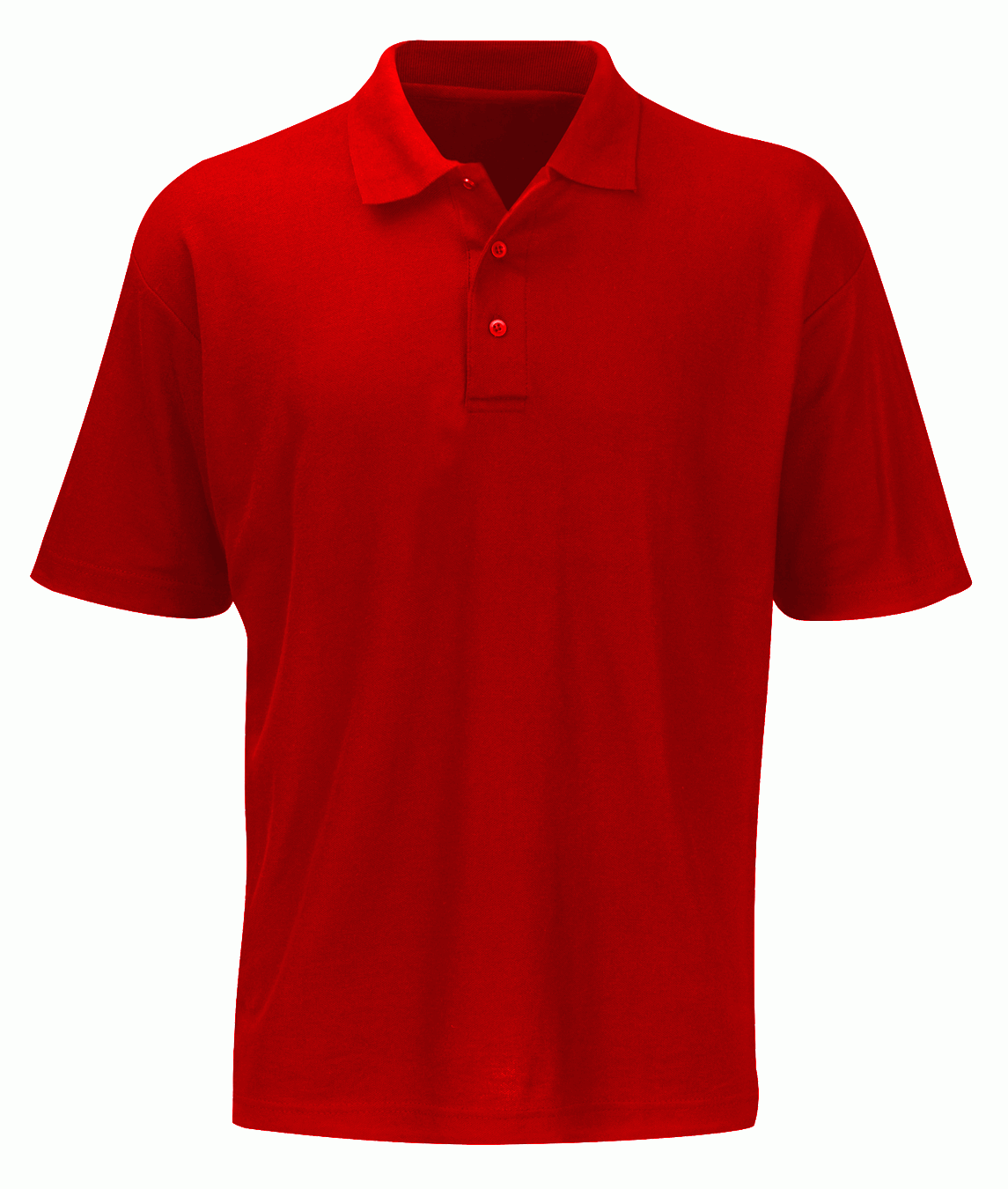Red short-sleeve polo shirt featuring a classic three-button placket and structured collar, built for sharp utility and understated style by MAK Boots & Garments.