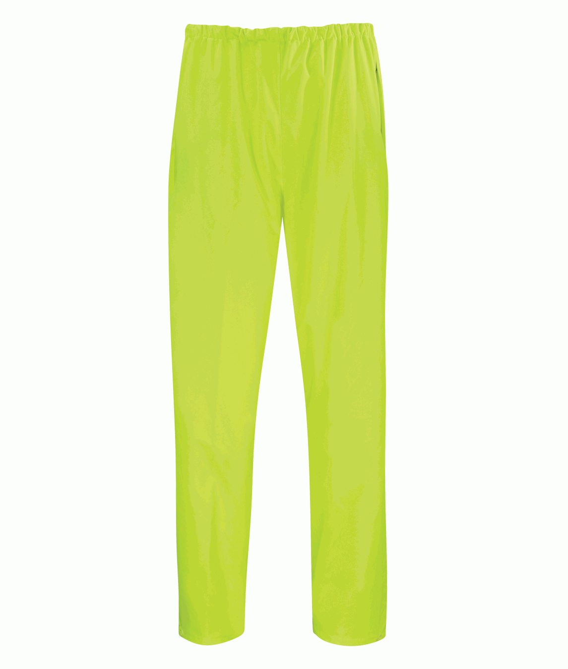 hi vis yellow utility trousers with a straight-leg cut, elastic waistband, and side-entry pockets, designed for lightweight layering and unrestricted movement in active environments by MAK Boots & Garments.