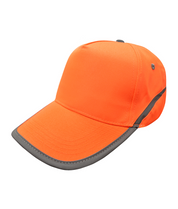 High-visibility orange cap with reflective grey trim around the visor and side panel for enhanced safety and visibility. by MAK Boots & Garments