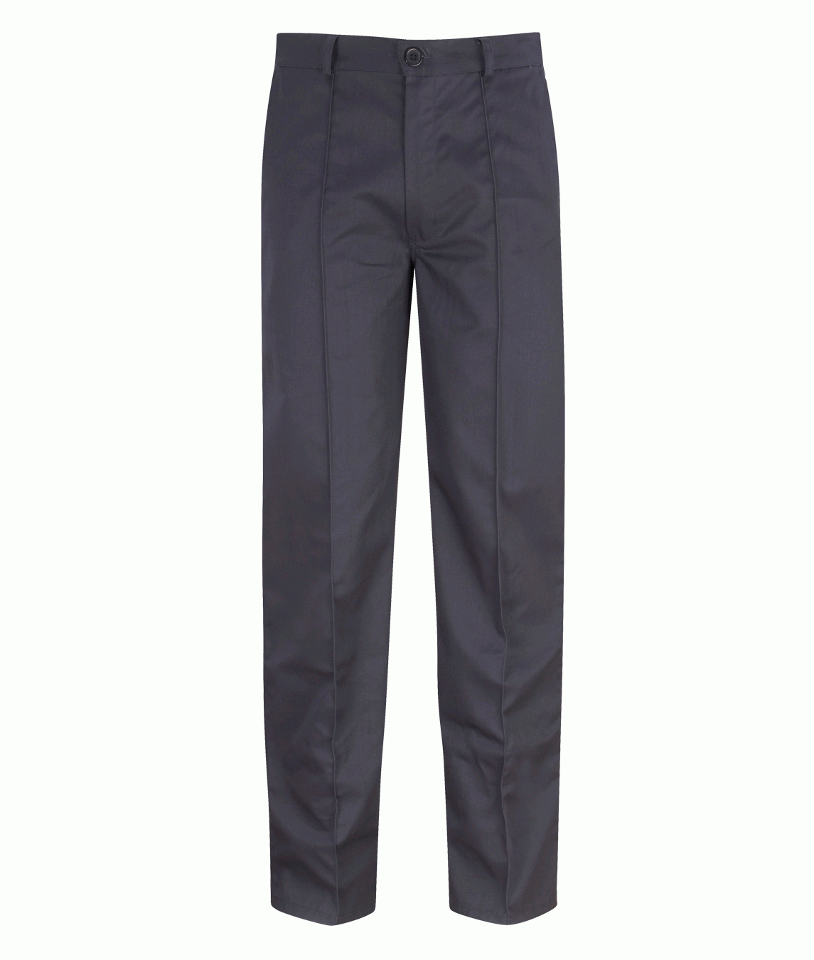 Navy uniform trousers with a tailored straight-leg fit, pressed front crease, button closure, and belt loops, made for sharp presentation and day-to-day durability by MAK Boots & Garments.
