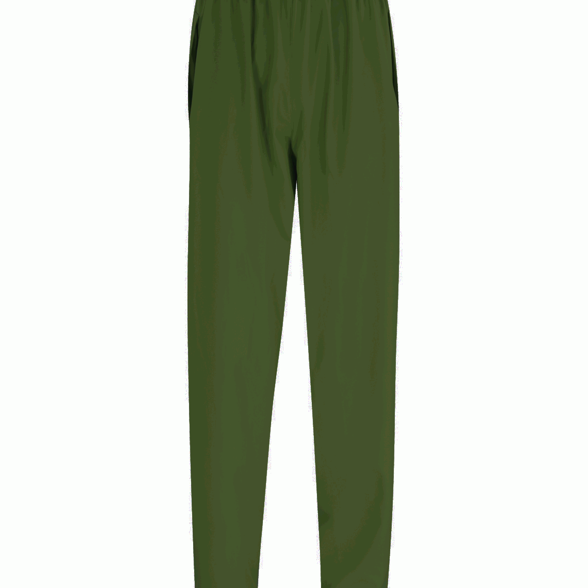 Olive utility trousers with a straight-leg cut, elastic waistband, and side-entry pockets, designed for lightweight layering and unrestricted movement in active environments by MAK Boots & Garments.