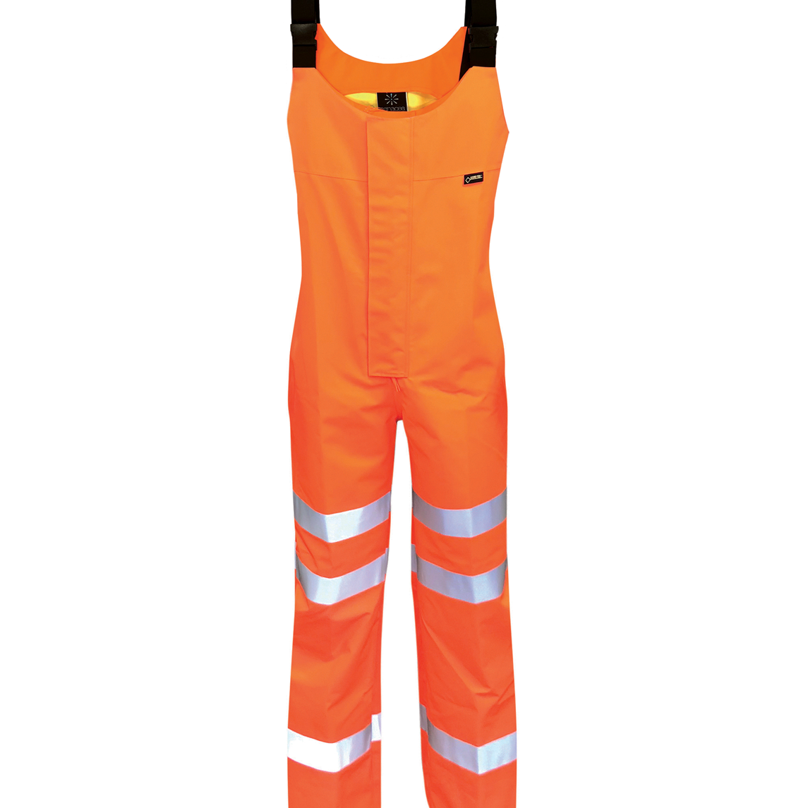 Fluorescent orange high-visibility GORE-TEX bib & brace with reflective tape on the legs