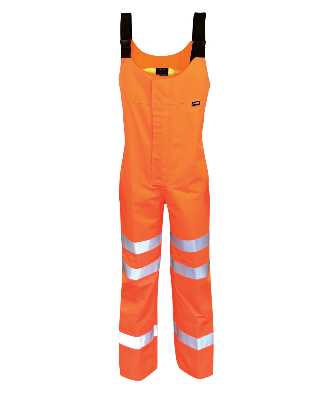 Fluorescent orange high-visibility GORE-TEX bib & brace with reflective tape on the legs