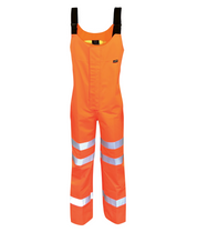 Fluorescent orange high-visibility GORE-TEX bib & brace with reflective tape on the legs