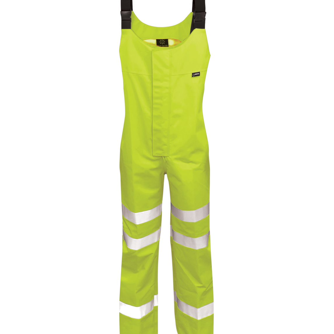 Fluorescent yellow high-visibility GORE-TEX bib & brace with reflective tape on the legs