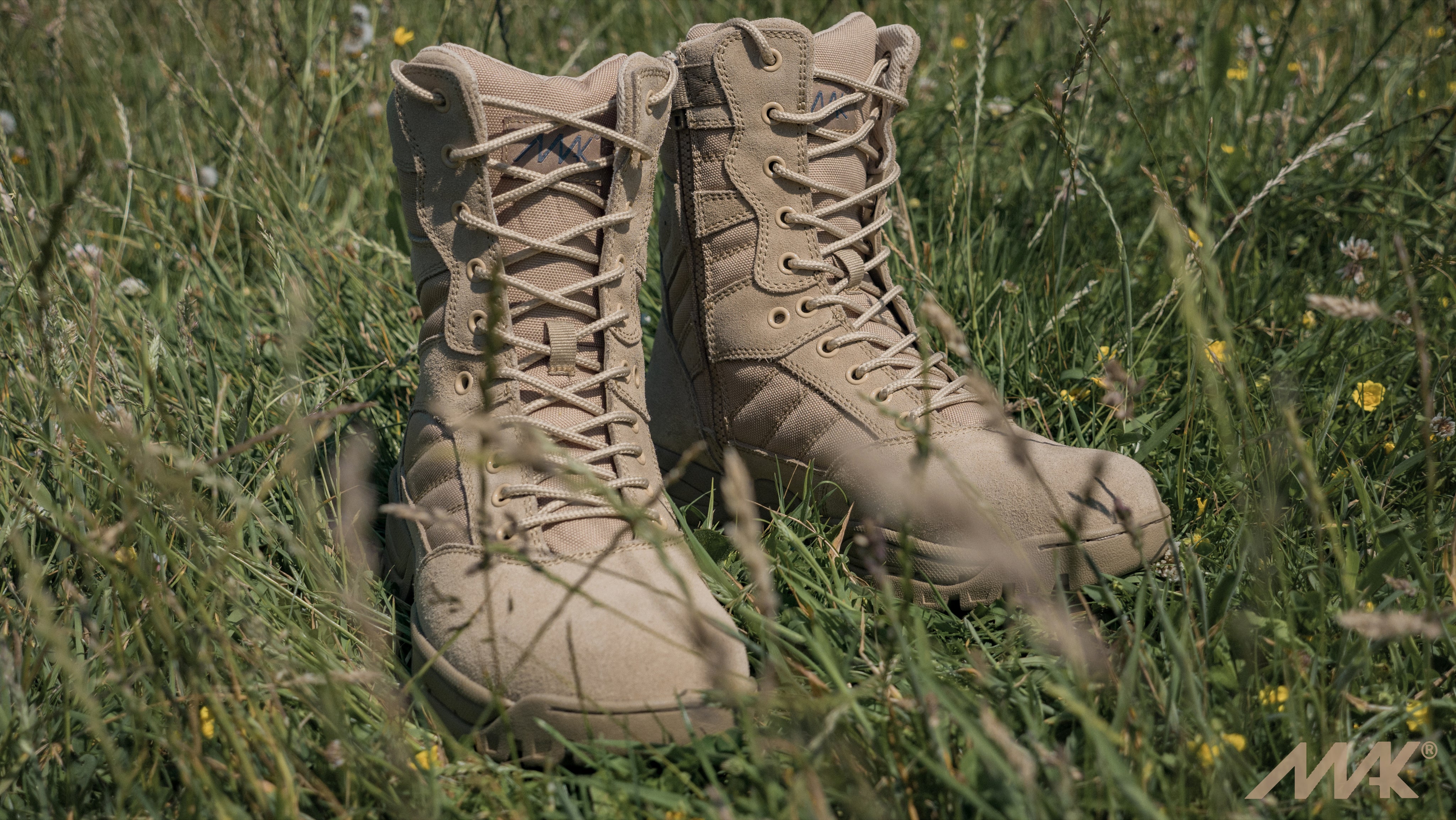 protector 9" military boots in desert tan pictured in the grass
