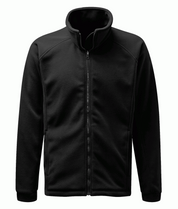 black full-zip fleece jacket with high collar, minimalist stitching, and a clean silhouette designed for warmth, comfort, and layering flexibility in cold environments by MAK Boots & Garments.
