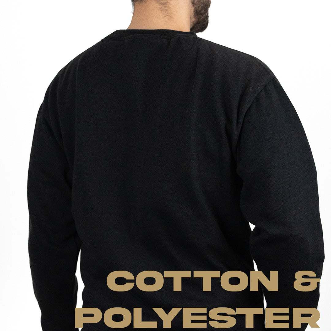 rear view of black work jumper made from cotton and polyester