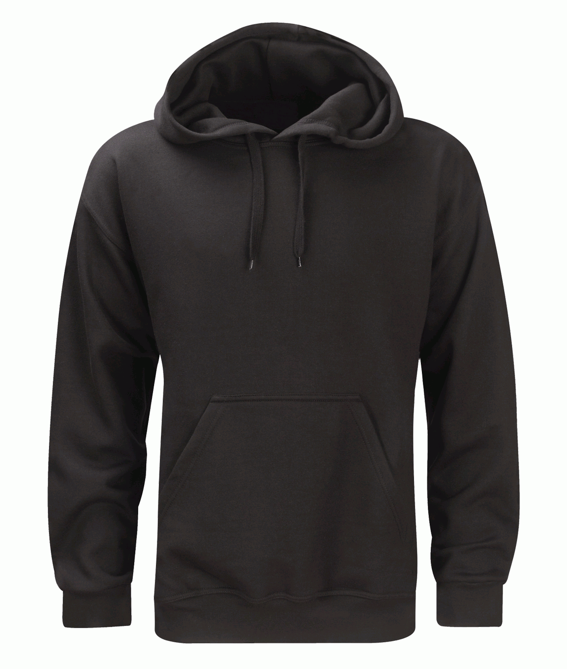 black pullover hoodie with a drawstring hood, ribbed cuffs and hem, and a kangaroo pocket, designed for comfort and versatility on and off duty by MAK Boots & Garments.