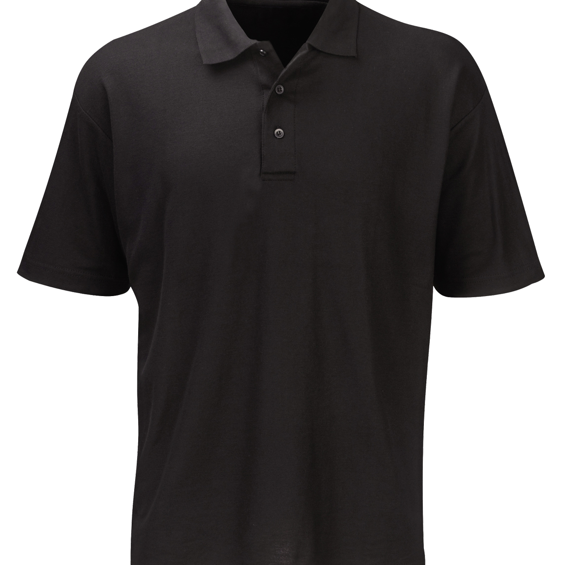 black short-sleeve polo shirt featuring a classic three-button placket and structured collar, built for sharp utility and understated style by MAK Boots & Garments.