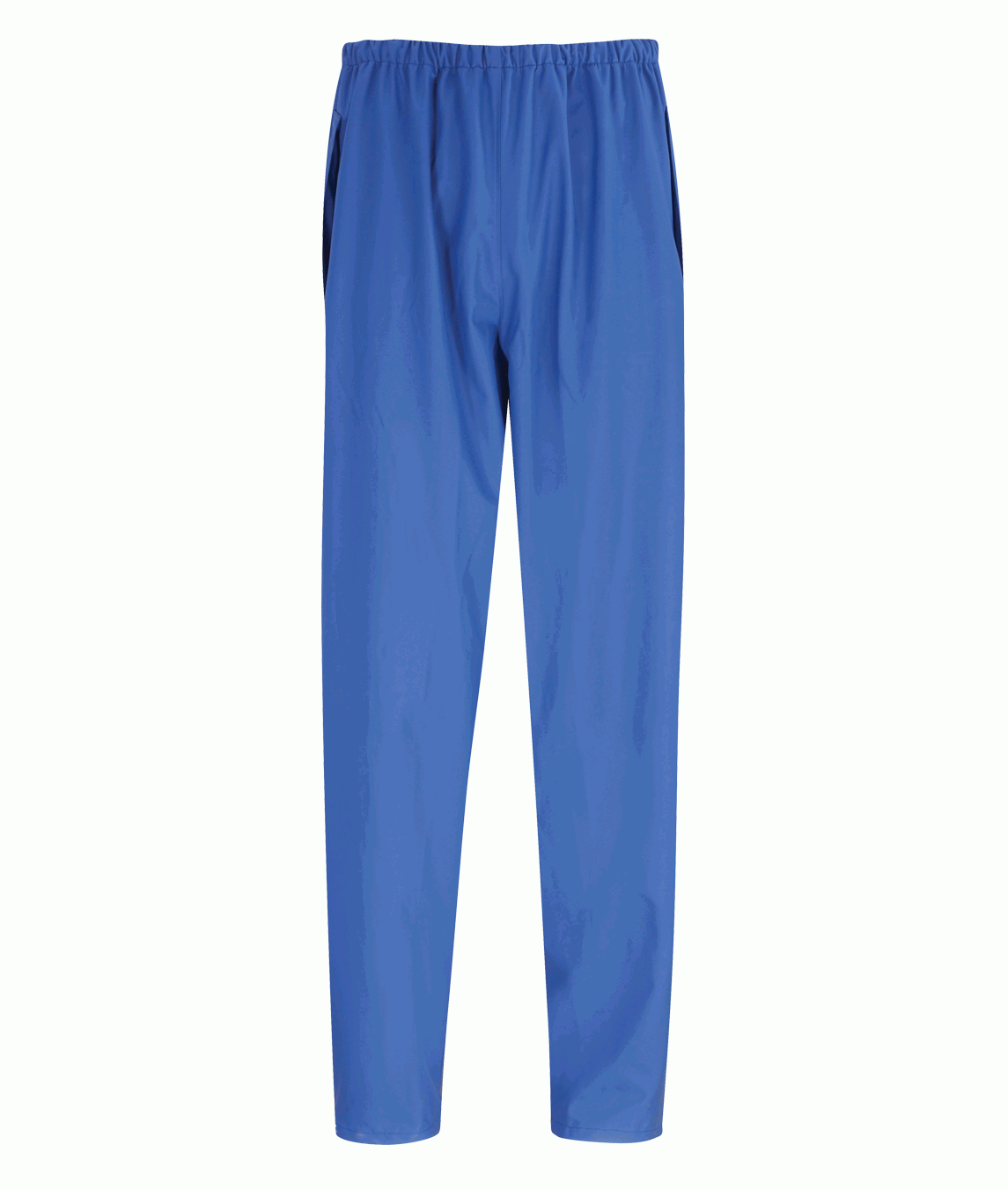 blue utility trousers with a straight-leg cut, elastic waistband, and side-entry pockets, designed for lightweight layering and unrestricted movement in active environments by MAK Boots & Garments.