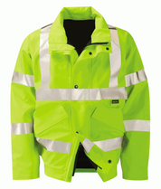 Hi-vis lime green waterproof jacket with silver reflective tape, made from breathable and durable GORE-TEX® fabric. Designed for high-risk environments like rail, construction, utilities, and roadside operations. Weatherproof outerwear with storm flap, secure pockets, and adjustable cuffs. Premium PPE by MAK Boots & Garments.