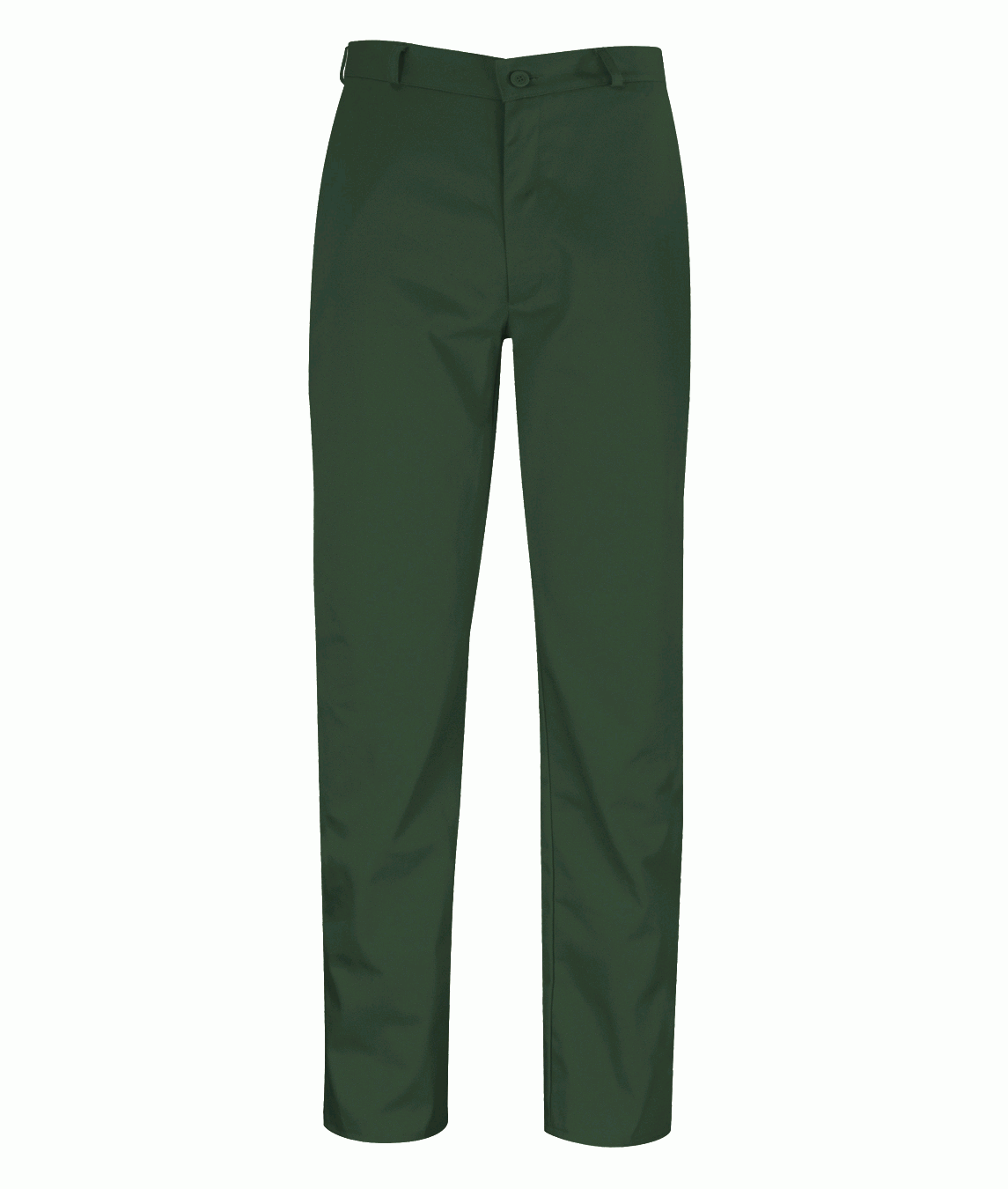 Olive green fire-retardant work trousers with belt loops and button closure. Flame-resistant poly-cotton design built for industrial, maintenance, and agricultural environments. Protective trousers by MAK Boots & Garments.
