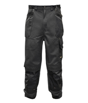  heavy-duty two-tone utility trousers in black, featuring reinforced knee panels, multiple cargo and tool pockets, belt loops, and contrast detailing built for tactical function and rugged durability by MAK Boots & Garments.
