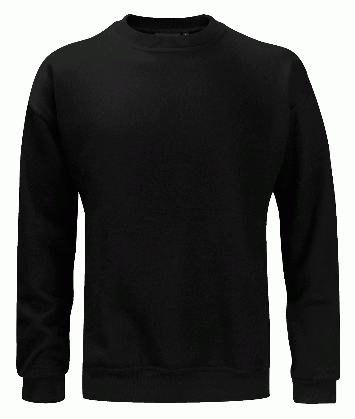 heavyweight black crewneck with a clean silhouette and ribbed cuffs, perfect for layering or standing alone — by MAK Boots & Garments.