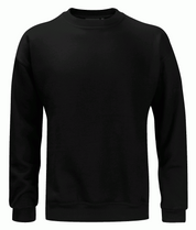 heavyweight black crewneck with a clean silhouette and ribbed cuffs, perfect for layering or standing alone — by MAK Boots & Garments.