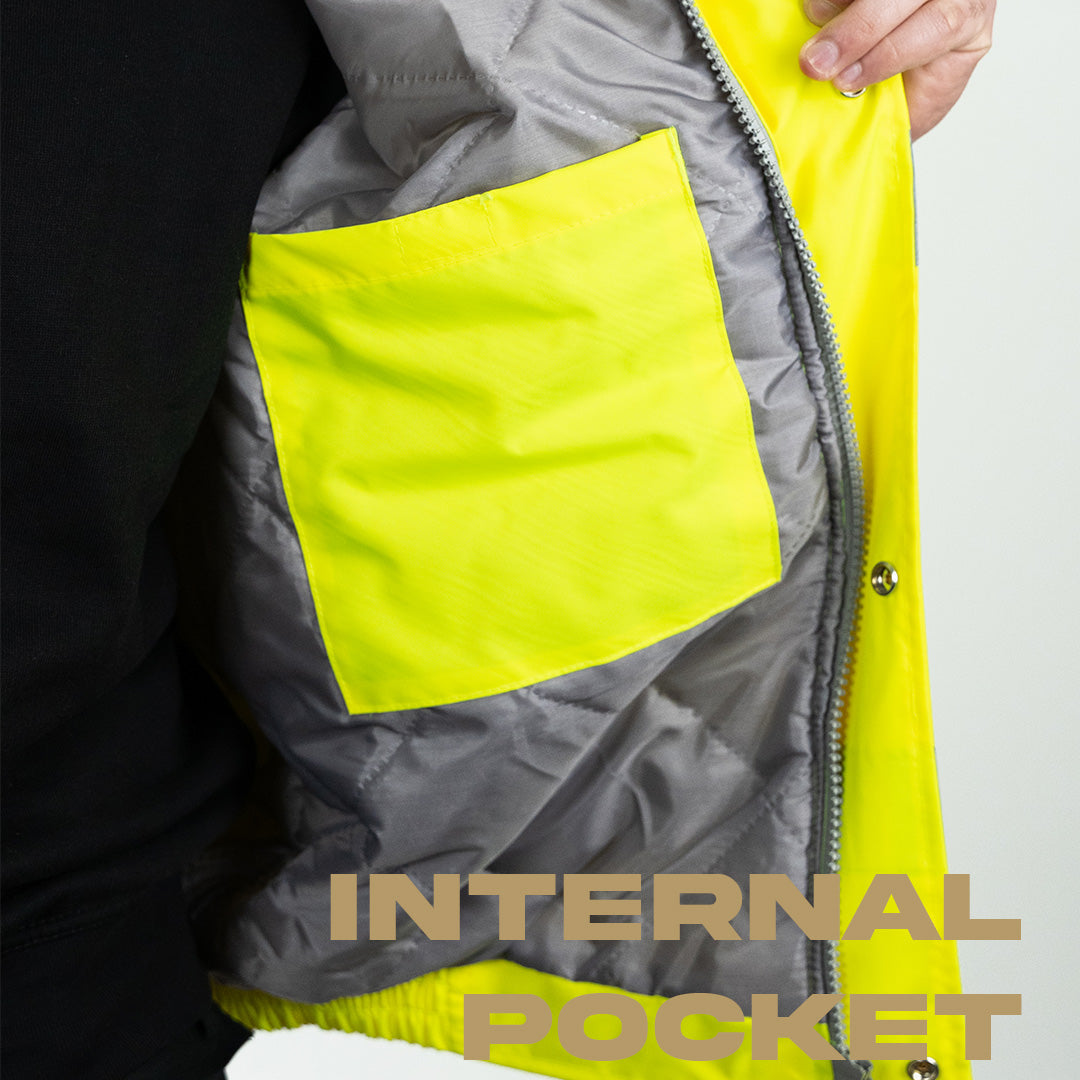 hi vis yellow jacket with internal pocket