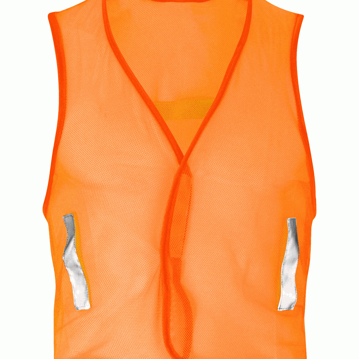 Hi-vis orange mesh safety vest with minimal reflective detailing on both sides. Ultra-lightweight and breathable, designed for short-term visibility tasks or indoor use. By MAK Boots & Garments.