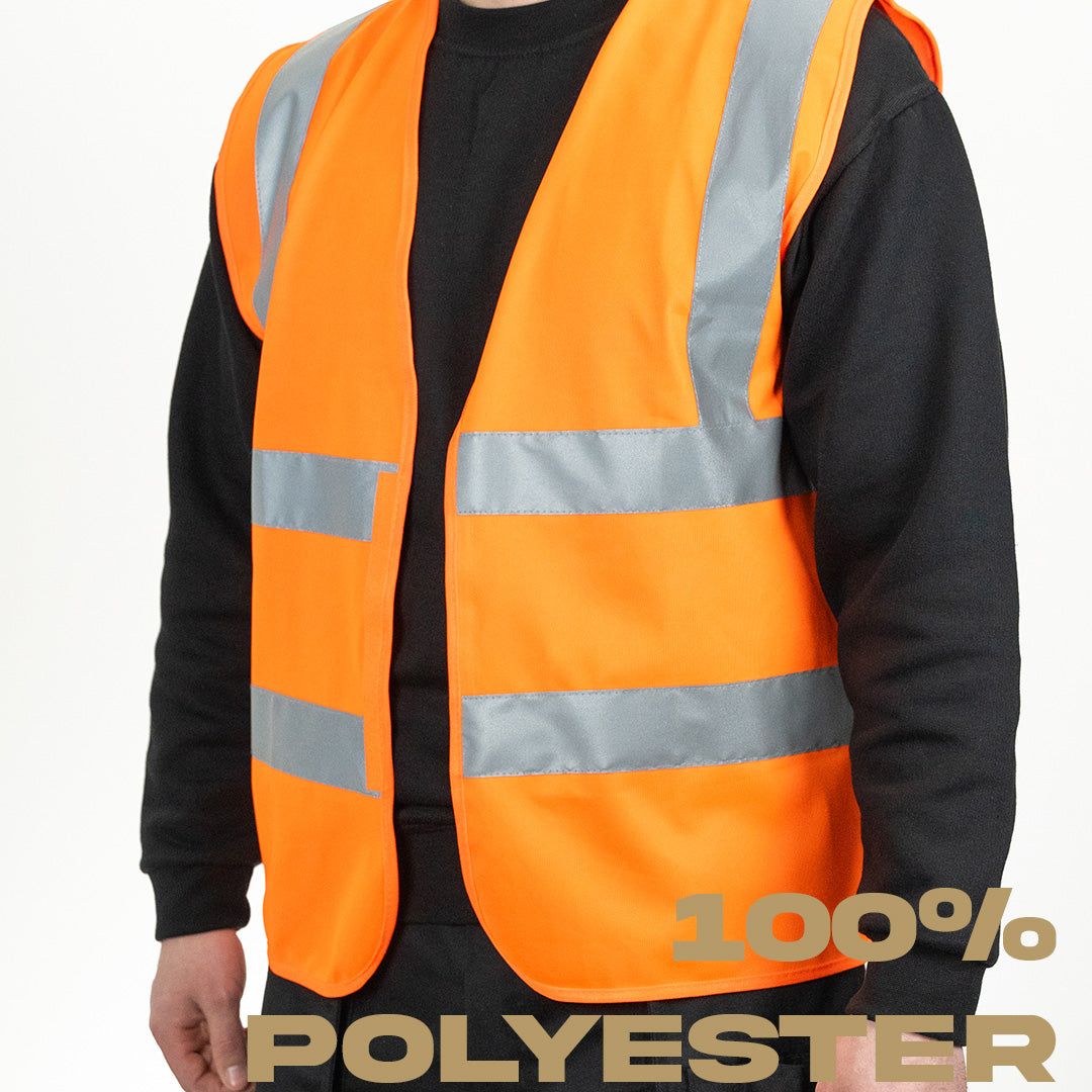 orange hi vis vest with velcro opening and silver reflective strips