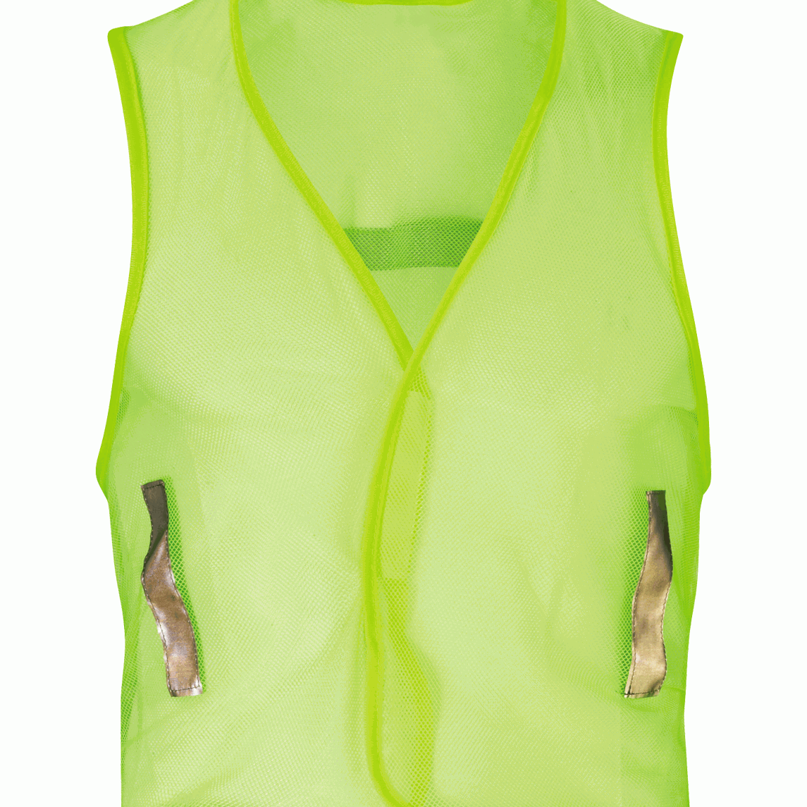 Hi-vis yellow mesh safety vest with minimal reflective detailing on both sides. Ultra-lightweight and breathable, designed for short-term visibility tasks or indoor use. By MAK Boots & Garments.