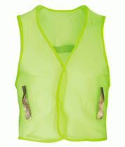 Hi-vis yellow mesh safety vest with minimal reflective detailing on both sides. Ultra-lightweight and breathable, designed for short-term visibility tasks or indoor use. By MAK Boots & Garments.