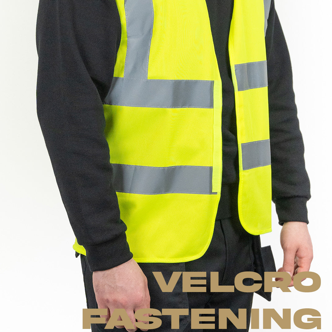 person wearing hi vis yellow vest with an open front