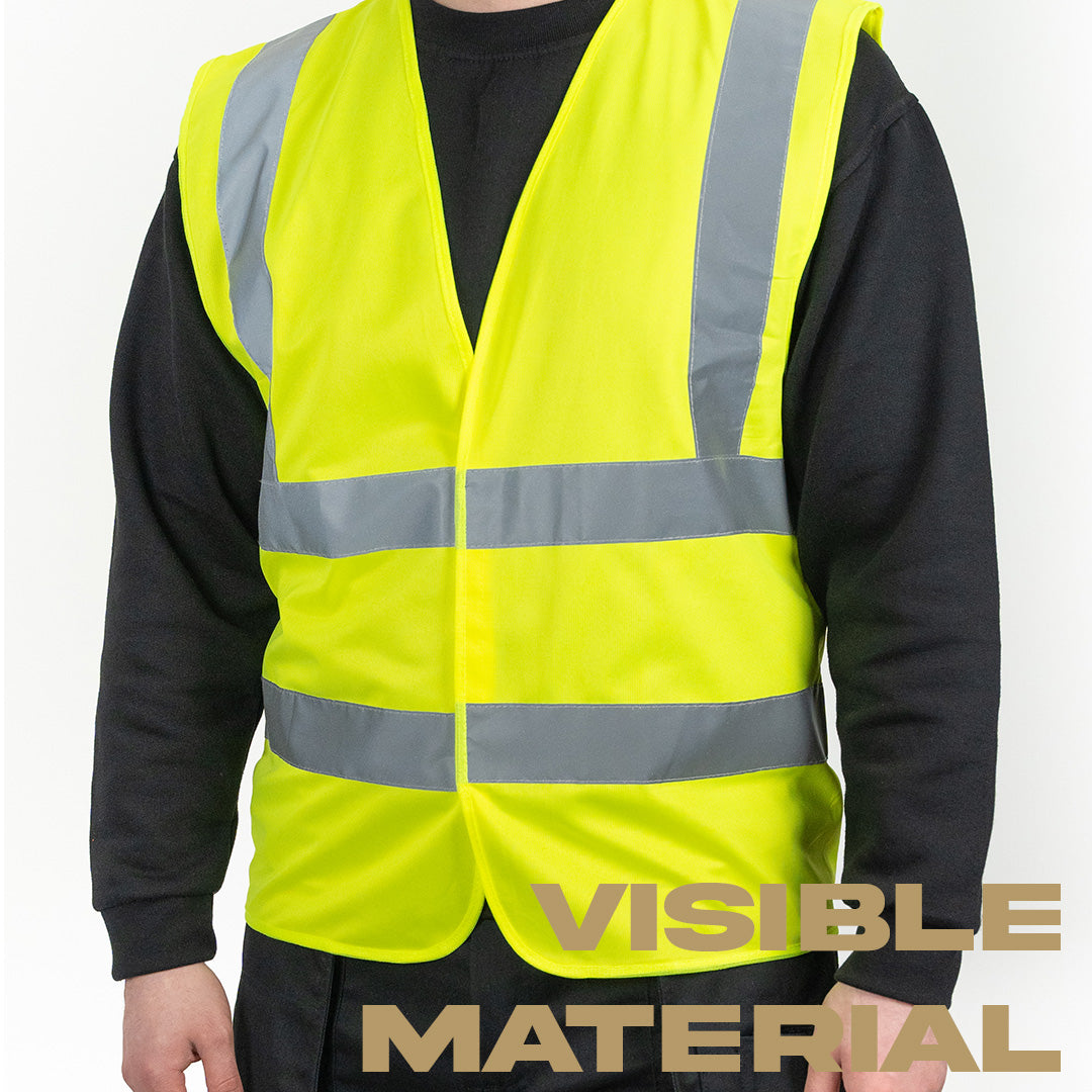 yellow hi vis vest closed with velcro and reflective strips